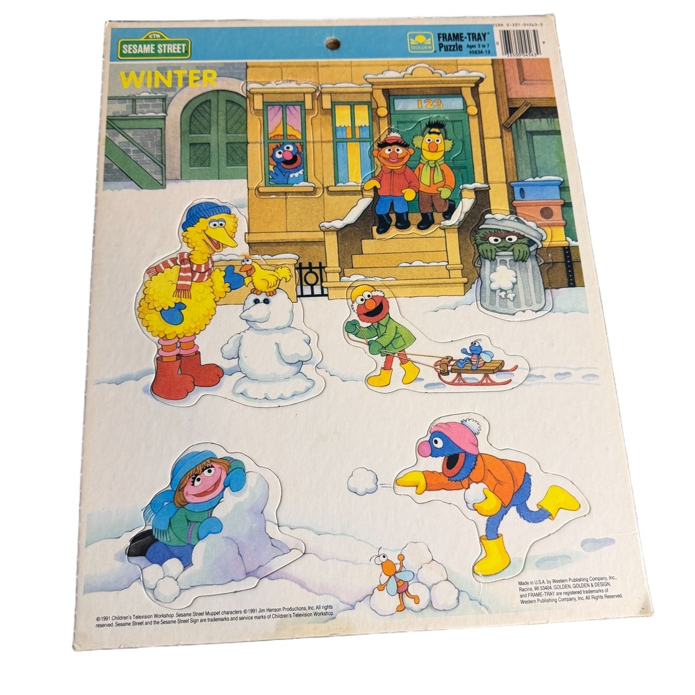 Vintage 1991 Sesame Street Winter Frame-Tray Puzzle Golden Big Bird Elmo